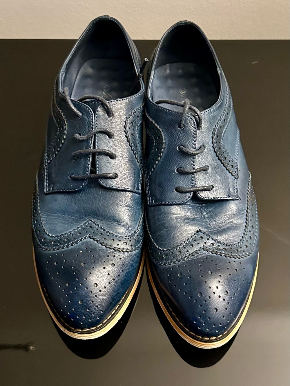 Women's Navy Wingtip Loafers - Classic Brogue Flats